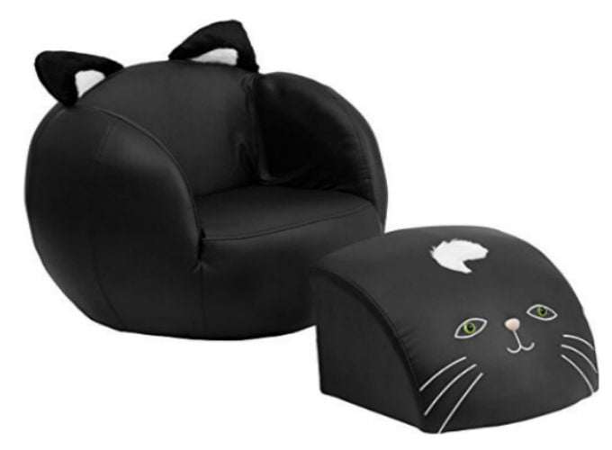 Black Kitty Cat Chair With Footstool For Toddlers